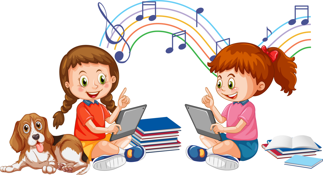 Young girls using tablet on white background