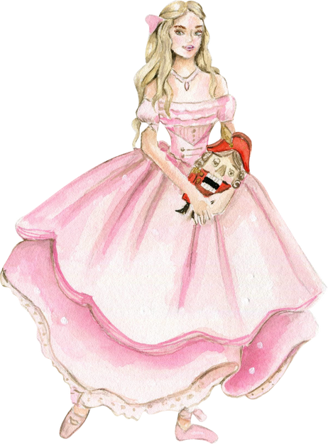 Watercolor Woman with a Nutcracker Doll