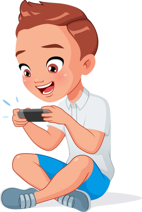Cute little boy playing video game console cartoon illustration
